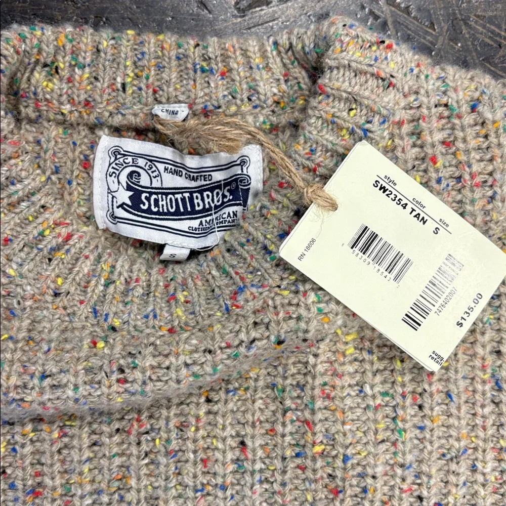 Schott Crewneck Speckled Knit Sweater - Beige - Picture 2 of 5